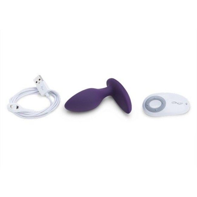 Фиолетовая анальная пробка для ношения Ditto с вибрацией и пультом ДУ