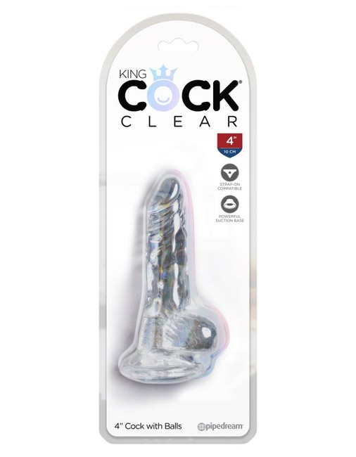 Фаллоимитатор с мошонкой на присоске King Cock Clear 4 Cock with Balls, прозрачный