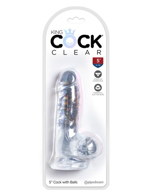 Фаллоимитатор с мошонкой на присоске King Cock Clear 5 Cock with Balls, прозрачный