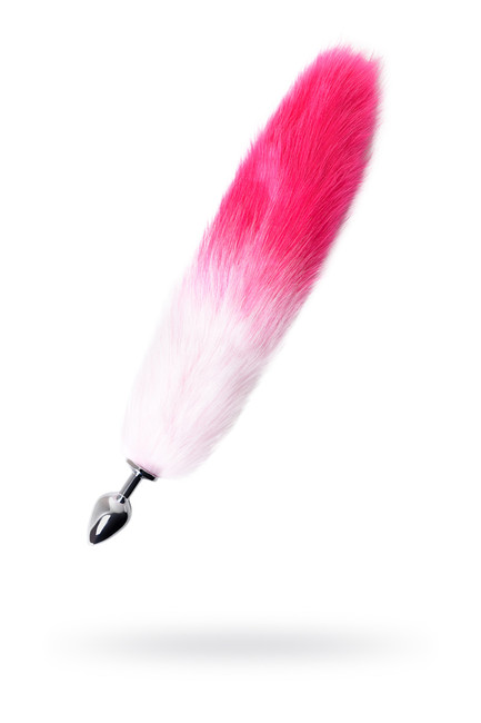 Малая анальная втулка с бело-розовым хвостом Metal by TOYFA