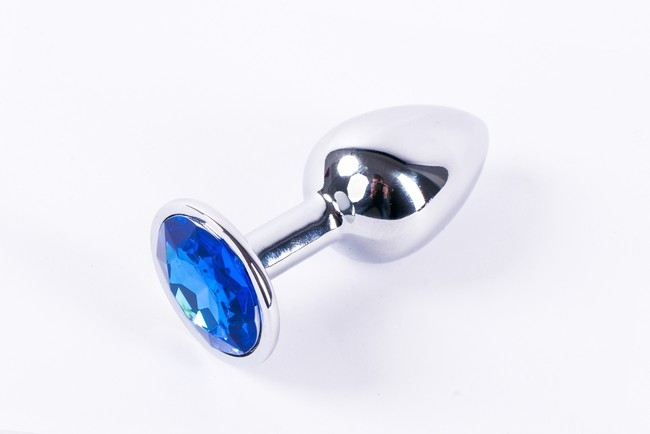 Анальная пробка металлическая серебристая с синим кристаллом Onjoy Metal Plug Silver Large