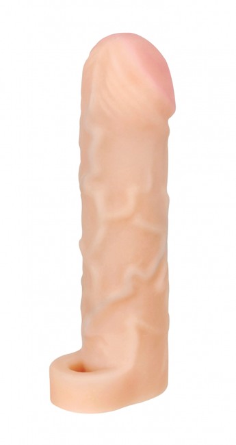 Удлиняющая и расширяющая насадка на пенис с кольцом для мошонки Champion , вторая кожа (17,5 см , телесный )