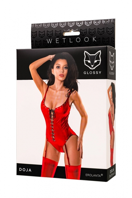 Боди Glossy Doja из материала Wetlook, красный, S (42)