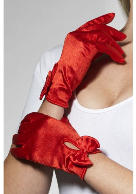 Красные атласные перчатки с бантиком Леди (42-48)
