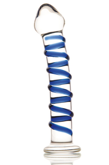 Стеклянный стимулятор с рельефом Sexus (17 см , прозрачный с синим)
