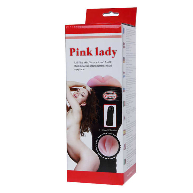 Мастурбатор-вагина в пластиковом футляре с вибрацией Pink Lady (4 режима)
