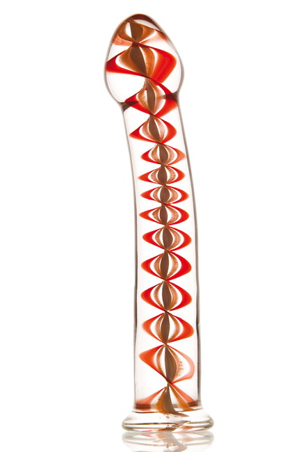 Стеклянный стимулятор Sexus (17 см , прозрачный с красным и желтым)