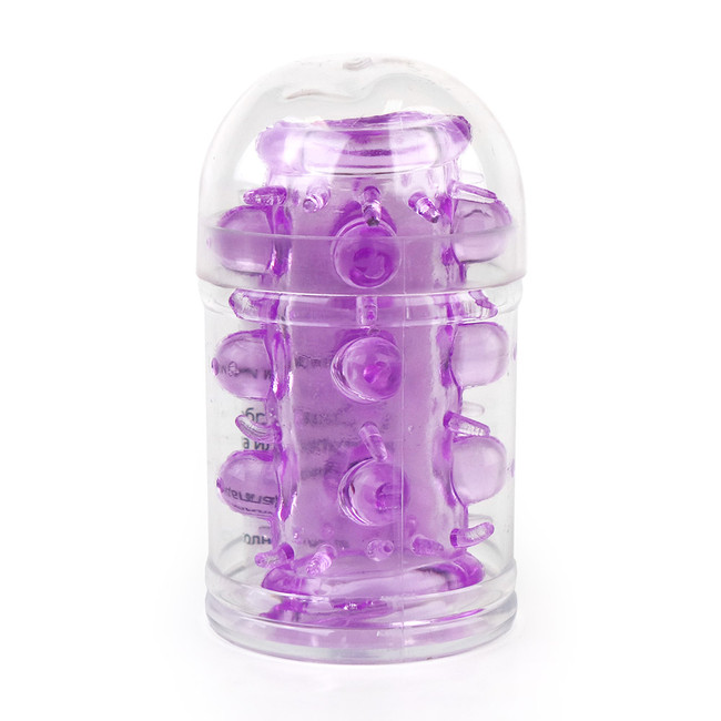 Насадка на фаллос фиолетовая с шипами и бусинами в пластиковой упаковке