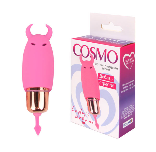 Мини-вибратор розовый для девушек Cosmo в виде чертика  (6,4 см)
