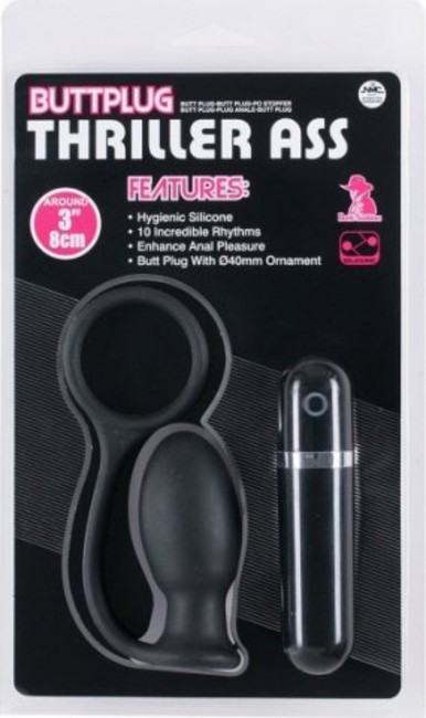 Кольцо на пенис с анальным стимулятором Thriller Ass (10 режимов , черный)