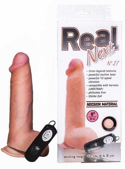 Реалистичный вибратор Real Next 8'' № 27 , вторая кожа, 12 режимов (20,5 см , телесный)