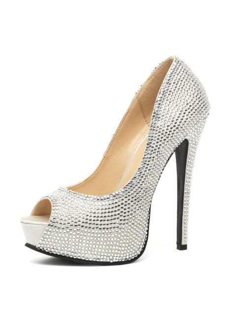 Шикарные серебряные туфли со стразами Glamour 38 (серебряный)