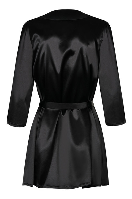 Черный атласный халатик с кружевом на рукавах Satina Robe SM (42-44)