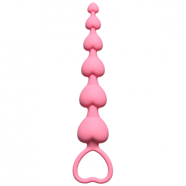 Анальная цепочка с сердечками Heart's Beads, (14 см, розовый)