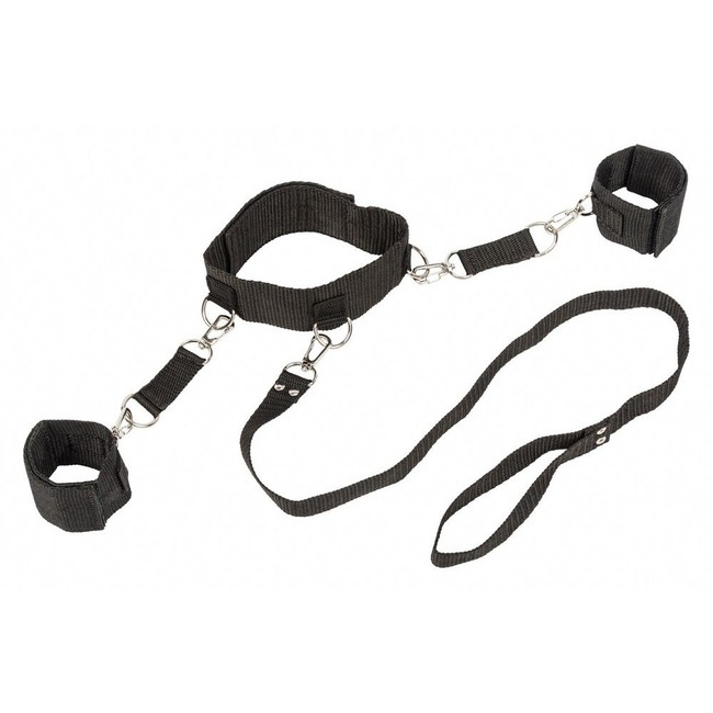 Ошейник с отстегивающимися поводком и фиксаторами для рук Collar and Wristbands (черный)