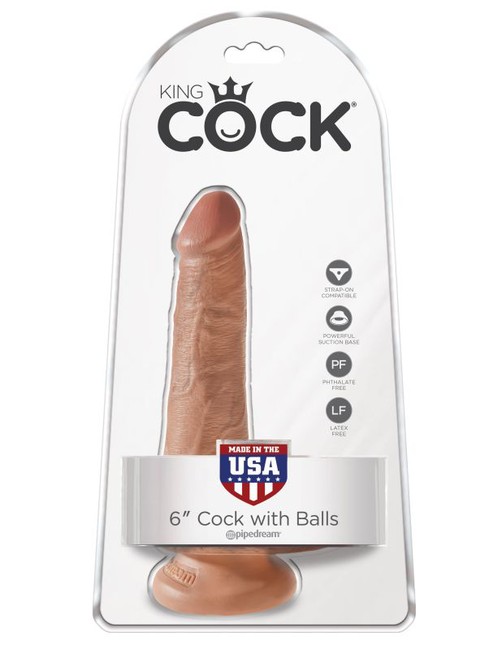 Фаллоимитатор на присоске King Cock 6 Cock with Balls загорелый телесный