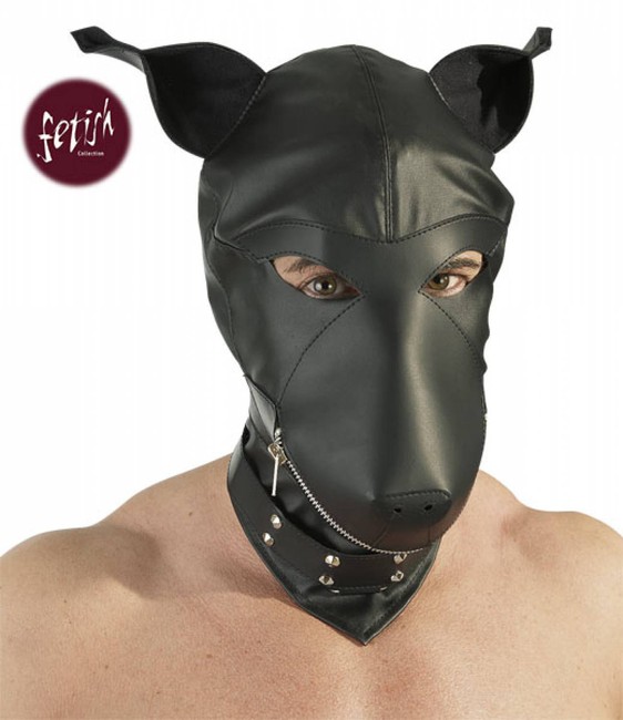 Кожаный шлем собаки Devotion Maske  (черный с серебряным )