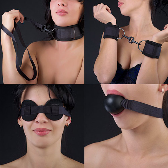 Комплект для БДСМ наручники, кляп-шарик, маска.