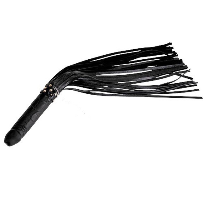 Плеть кожаная Ракета с рукоятью в форме фаллоса (черная)