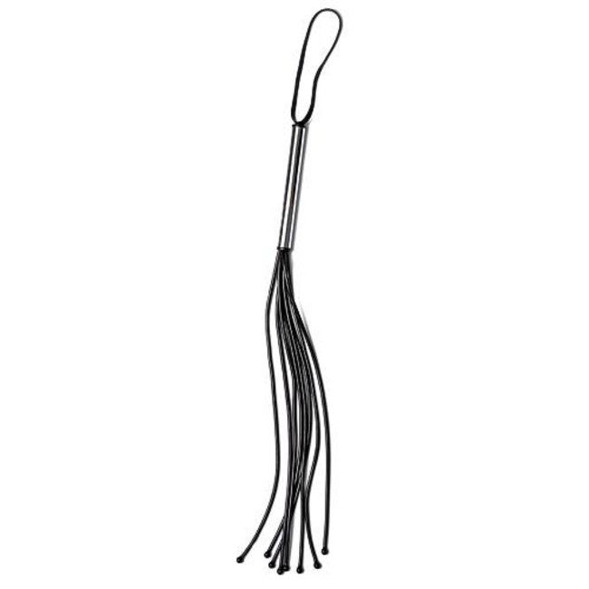 Чёрная латексная плеть с шариками на конце Pearl (35 см, черный, серебро)