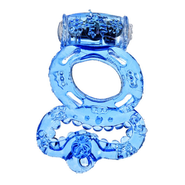 Кольцо эрекционное голубое с вибрацией и с подхватом мошонки