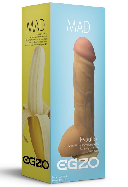 Большой реалистичный фаллоимитатор Mad Banana с мошонкой - 20 см.