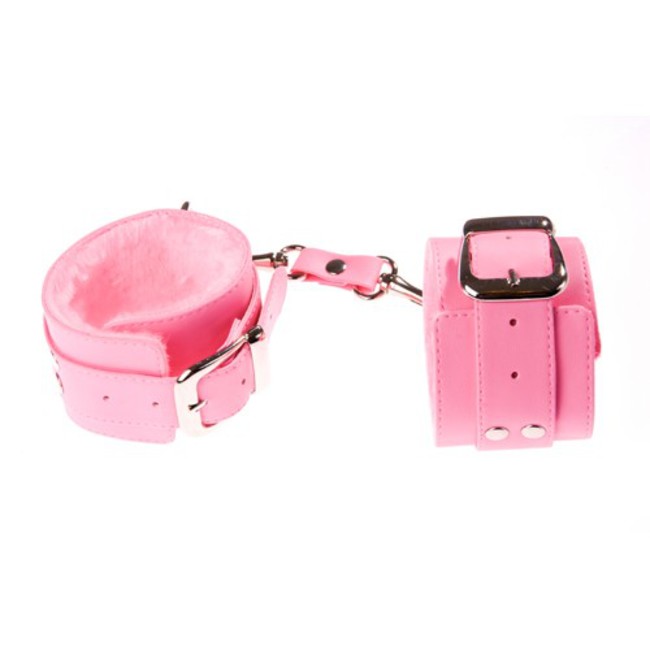 Розовые наручники с мехом из искусственной кожи