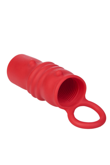 Насадка на пенис Black&Red с кольцом рельефная силиконовая (красная)