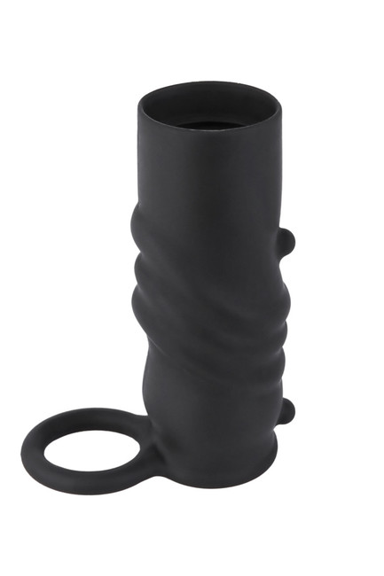 Насадка на пенис Black&Red с кольцом рельефная силиконовая (черная)
