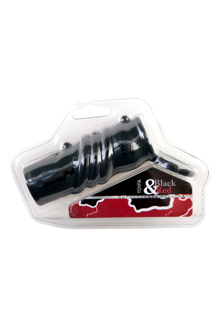 Насадка на пенис Black&Red с кольцом рельефная силиконовая (черная)