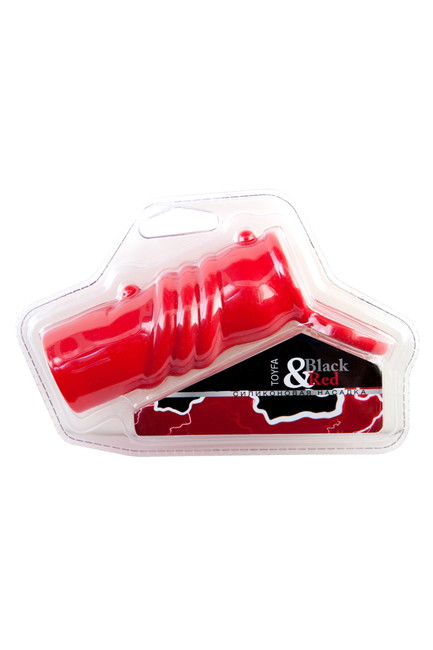 Насадка на пенис Black&Red с кольцом рельефная силиконовая (красная)