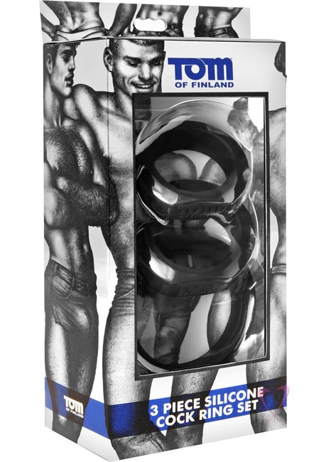 Набор эрекционных силиконовых колец Tom of Finland из 3-х штук с дизайнерским логотипом
