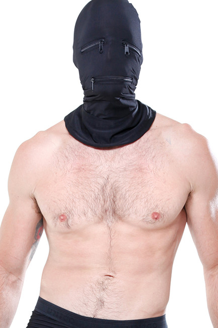 Эластичный шлем для эротических игр Zipper Face Hood Black