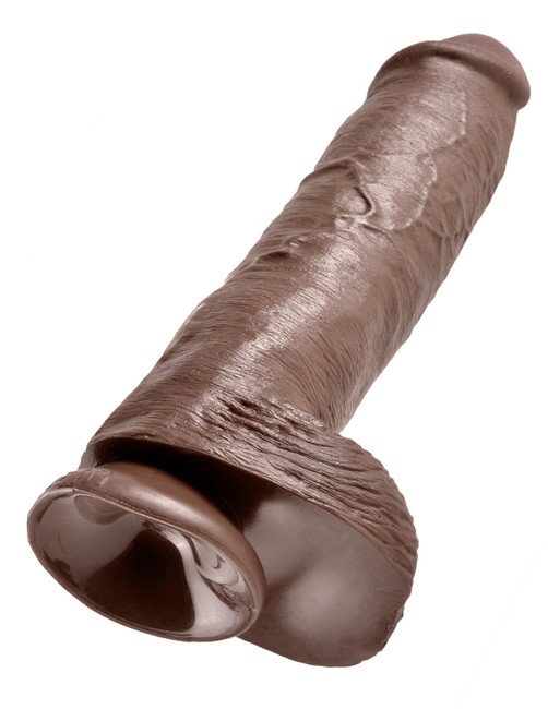 Фаллоимитатор-гигант на присоске с мошонкой коричневый King Cock 11 Cock with Balls Brown
