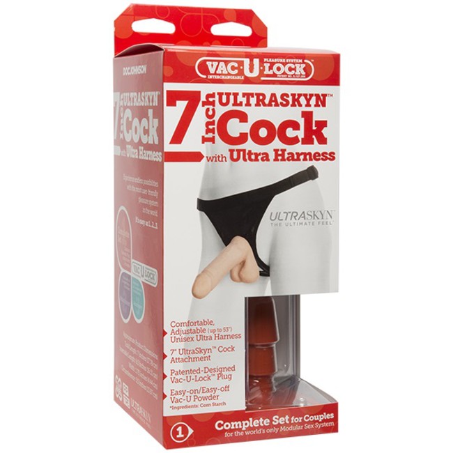 Реалистичный страпон с трусиками и плагом телесный Vac-U-Lock™ Set - 7 ULTRASKYN™ Ultra Harness