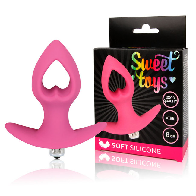 Анальная розовая втулка со съемной вибропулей и отверстием в форме сердца Sweet Toys