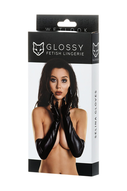 Черные эластичные перчатки выше локтя Glossy M (44)