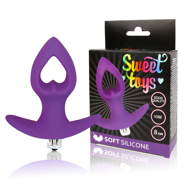 Анальная фиолетовая втулка со съемной вибропулей и отверстием в форме сердца Sweet Toys