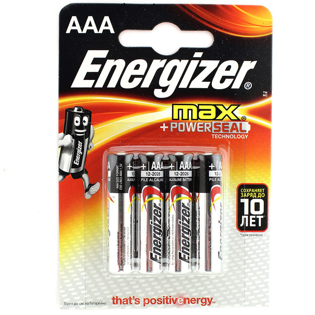 Батарейка щелочная ENERGIZER MAX LR03 (AAA) 1.5В (4 шт)
