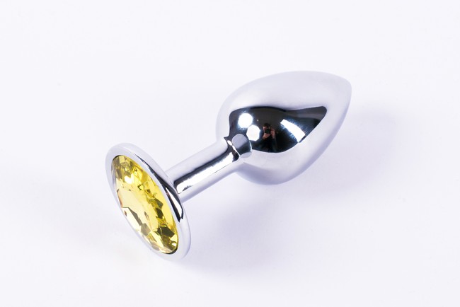 Анальная пробка металлическая серебристая с желтым кристаллом Onjoy Metal Plug Silver Small