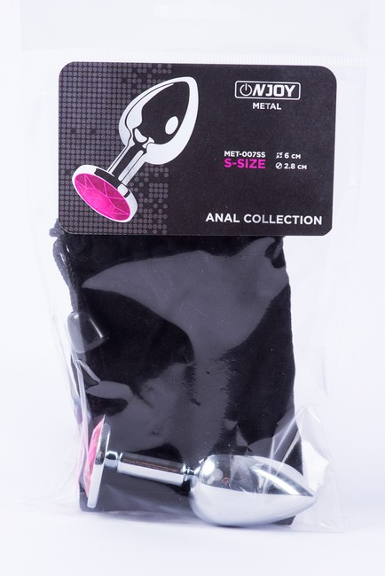 Анальная пробка металлическая серебристая с розовым кристаллом Onjoy Metal Plug Silver Small