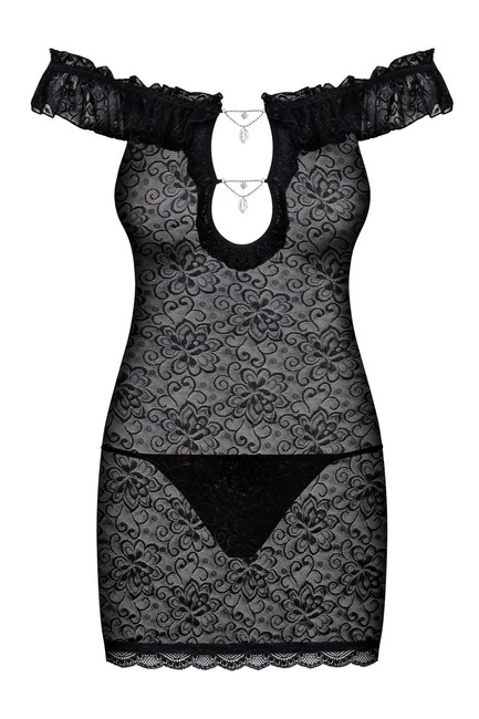Черное платье с открытыми плечами и вырезом на груди с украшением Diamond Chemise LXL (46-48)
