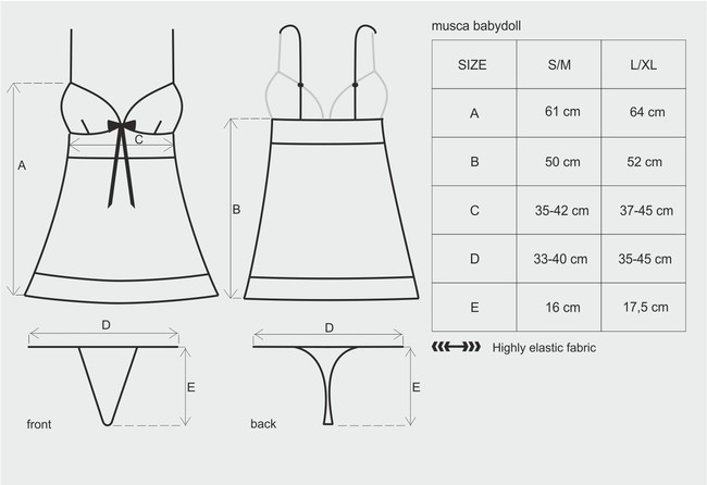 Черная прозрачная сорочка на косточках с кружевом Musca Babydoll SM (42-44)