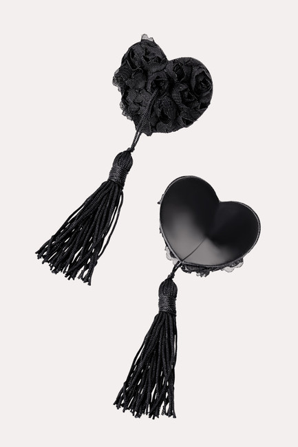 Пэстис Erolanta Lingerie Collection в форме сердец с розами и кисточками, черные