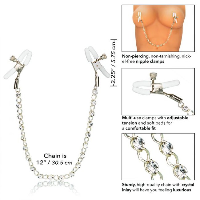 Регулируемые зажимы на соски с кристаллами Nipple Play Crystal Chain Nipple Clamps