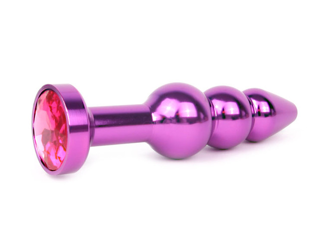 Анальная втулка рельефная фиолетовая с розовым кристаллом