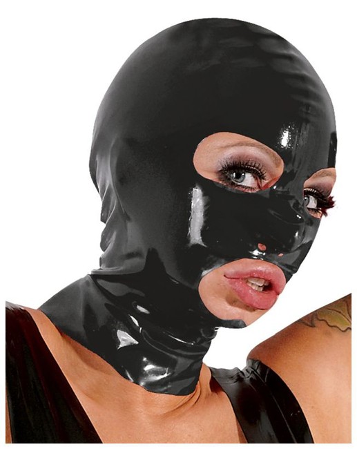 Лаковая маска на голову с отверстиями для рта и глаз из латекса Latex Mask (черная)