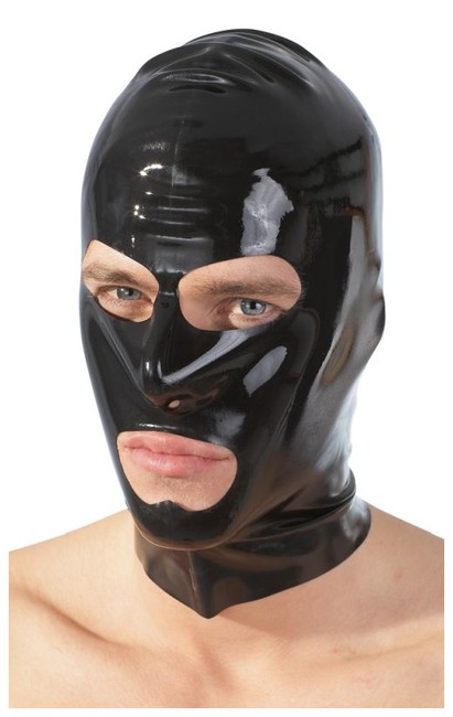 Лаковая маска на голову с отверстиями для рта и глаз из латекса Latex Mask (черная)