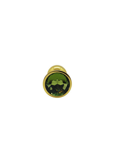 Анальная пробка металлическая золотая с зеленым кристаллом Onjoy Metal Plug Gold Small