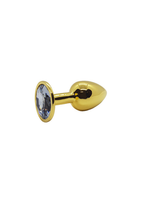 Анальная пробка металлическая золотая с прозрачным кристаллом Onjoy Metal Plug Gold Small
